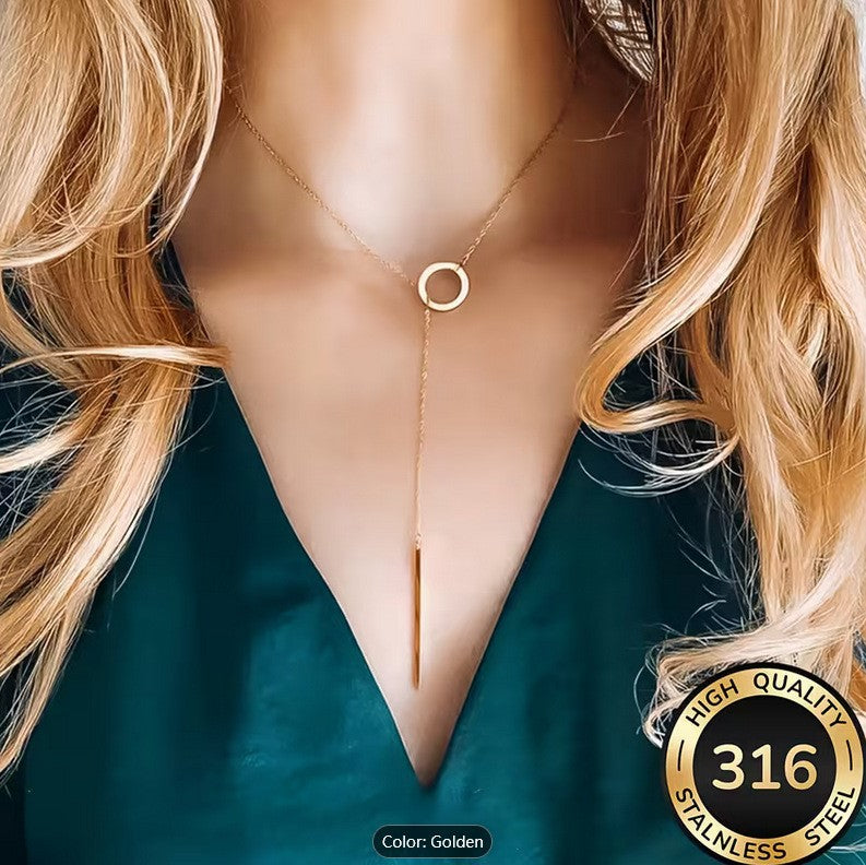 Wholesale Minimalist Geometric Circle and Bar Pendant Clavicle Necklace