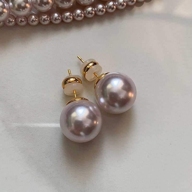 Wholesale Sterling Silver Aurora Purple Steamed Bread Big Pearl Earrings