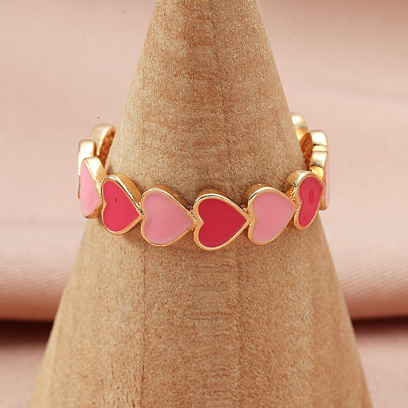 Wholesale pink love  sweet open heart-shaped ring