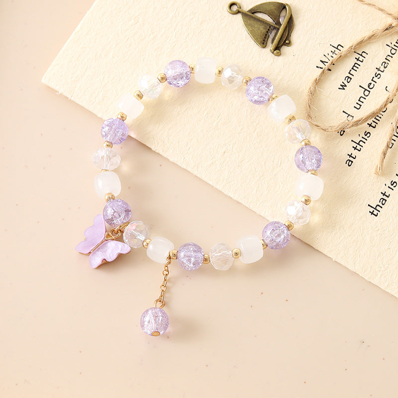 Wholesale Butterfly Ice Crack Floral Crystal Glass Beaded Bracelet ACC-BT-YiL002