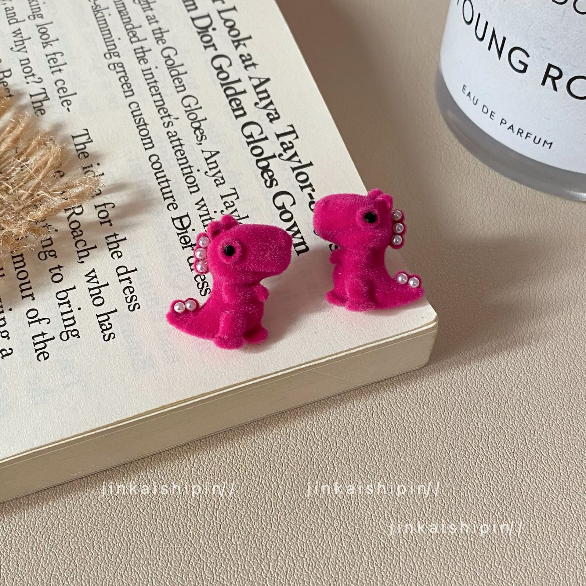 Wholesale Funny Cartoon Flocked Dinosaur Earrings