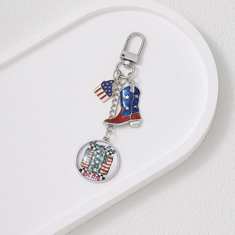 Wholesale 5pcs American Independence Day element red, white and blue flag alloy keychain