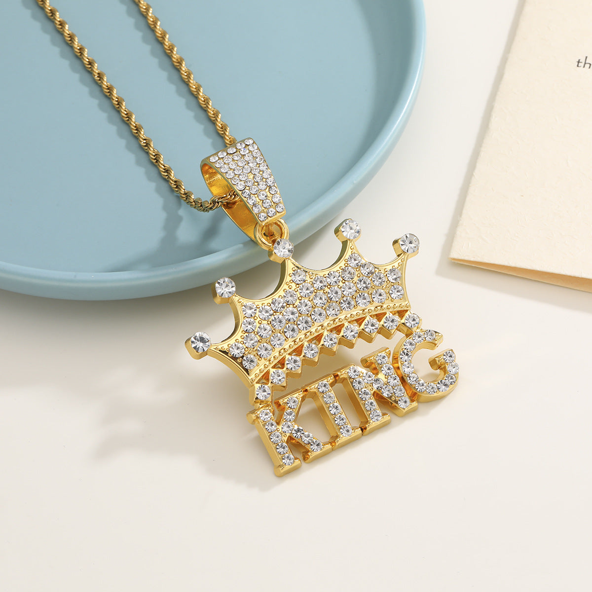 Wholesale Zinc Alloy Diamond Crown Letter Pendant Necklace