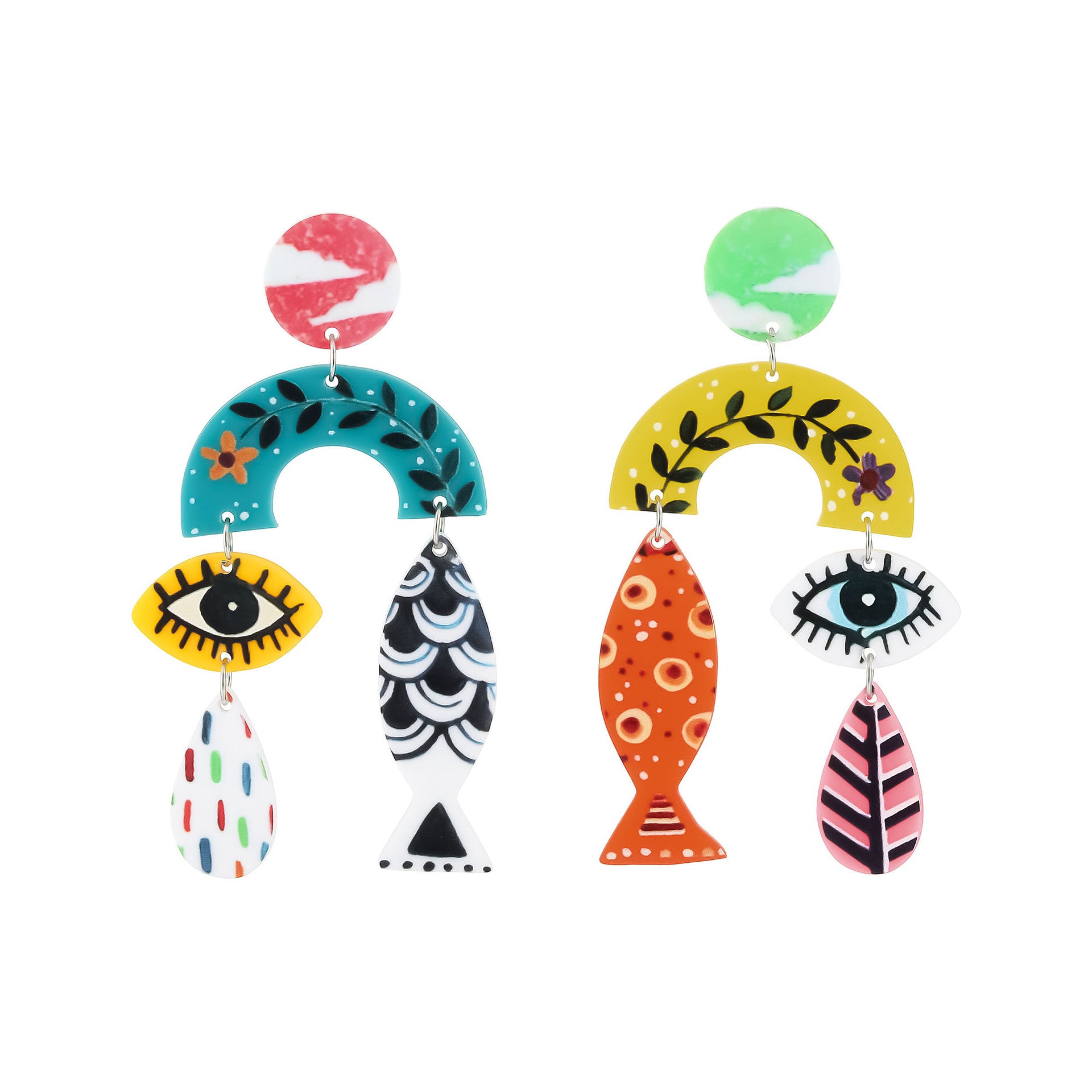Wholesale acrylic  fish eyes leaf printing vintage earrings