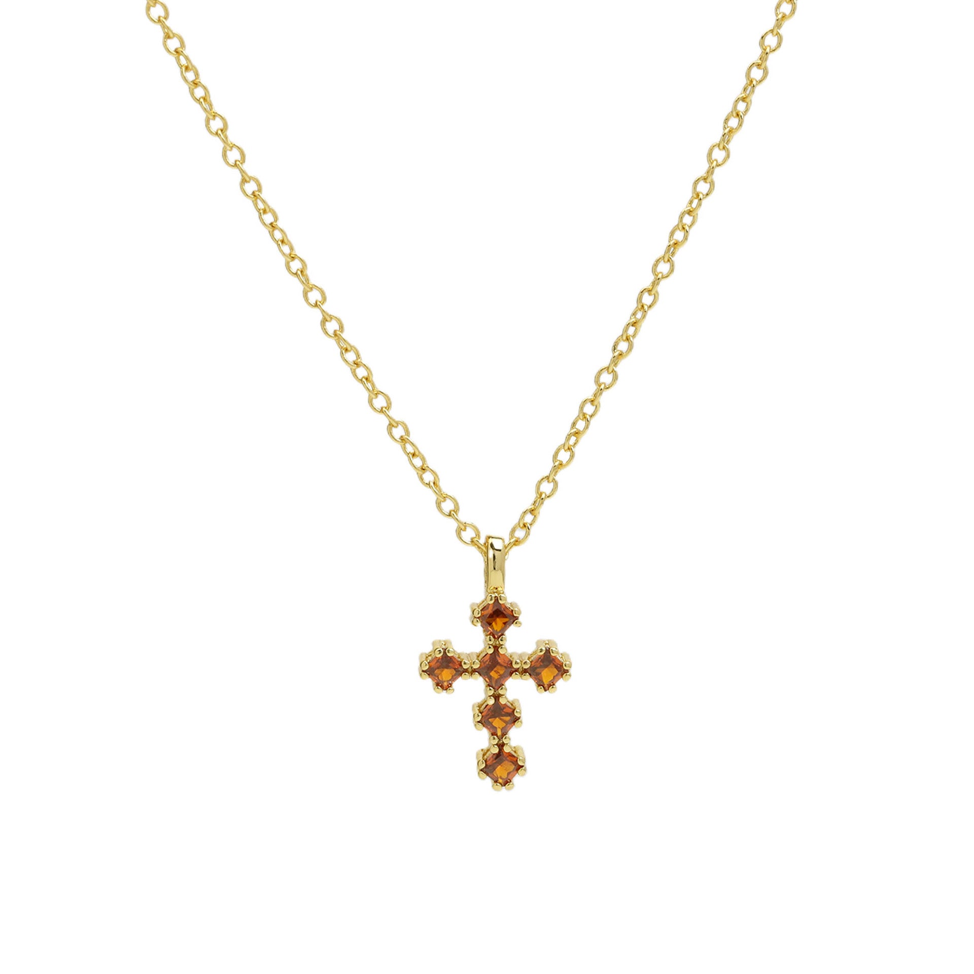 Wholesale 18k Brass Colored Zirconium December Birthstone Cross Pendant Necklaces ACC-NE-BaiYi004