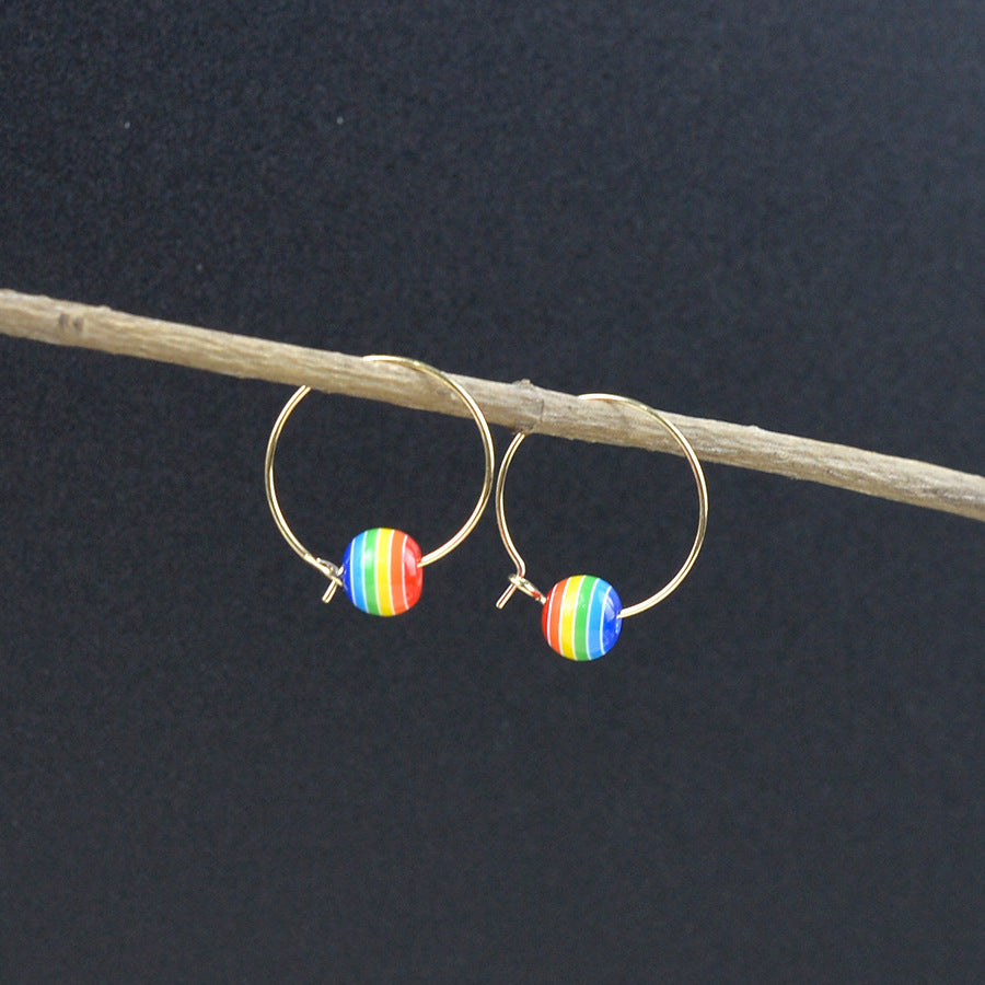 Wholesale Rainbow Stripe Round Beaded Earrings