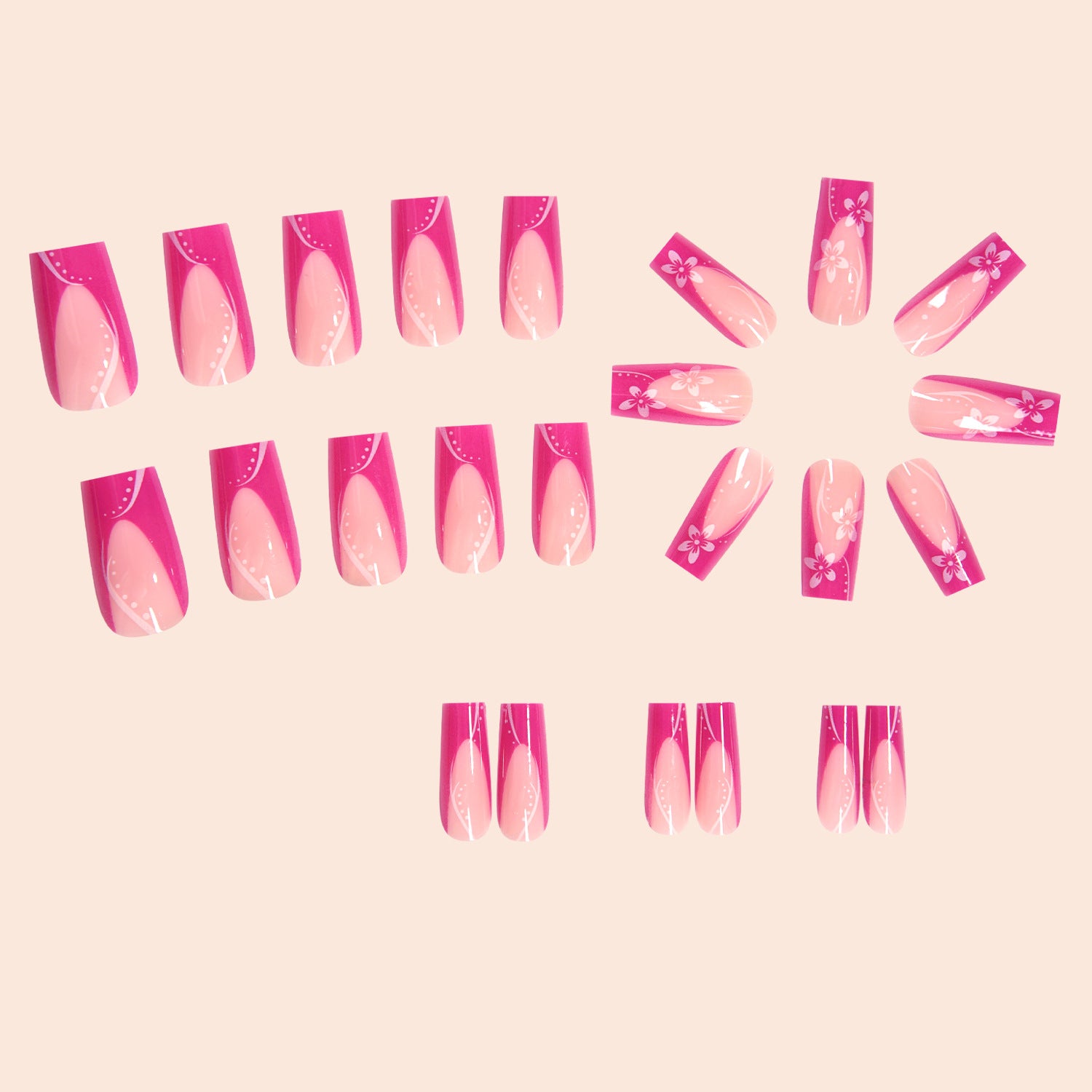 Wholesale 24 Pieces/box Rose Red Flower Manicure Press-on Nails Kits Nail Stickers ACC-NS-NaiEr012