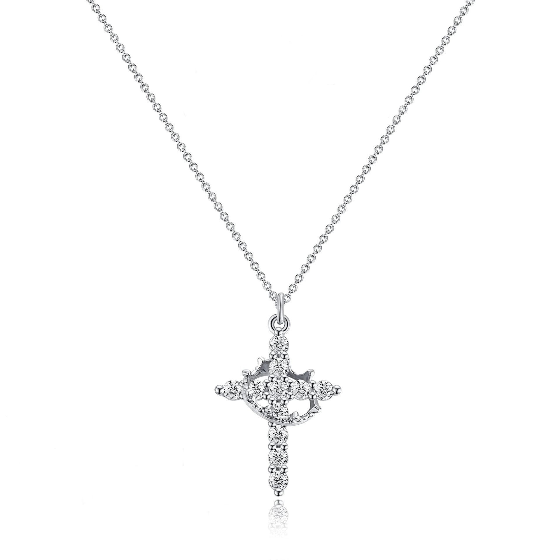 Wholesale Trendy Rotatable Crown Cross Necklace,  Metal Clavicle Chain,  Jewelry Accessory Gift for Women