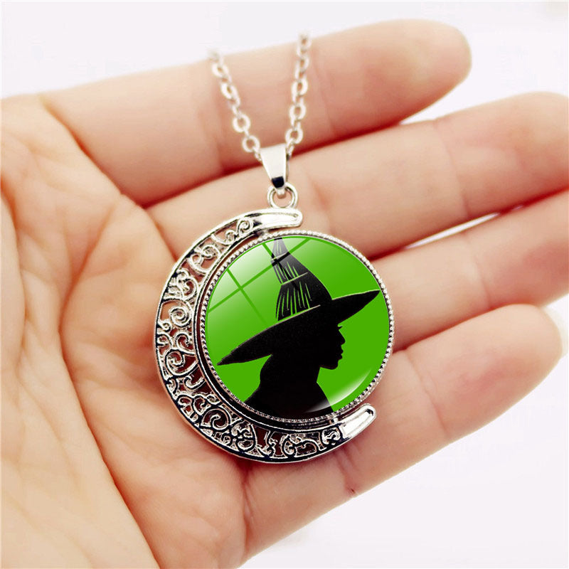 Wholesale witch necklace double sided rotating moon evil sweater chain