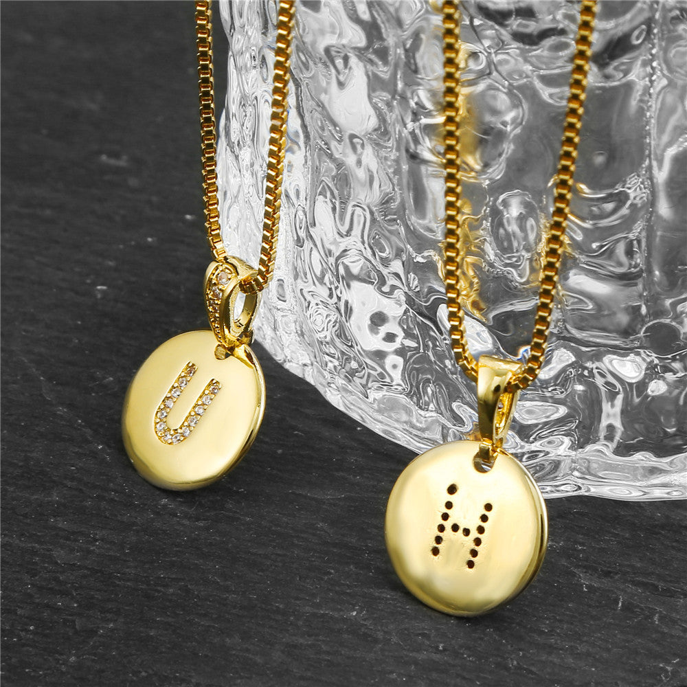 Wholesale Copper Inlaid Zircon 26 English Letter Necklaces ACC-NE-ZhuJi008