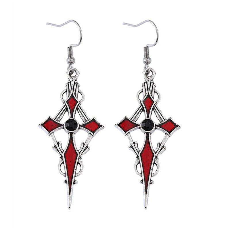 Wholesale Zinc Alloy Red Black Gem Cross Earrings Dark Punk Vampire  Party Fashion Accessory