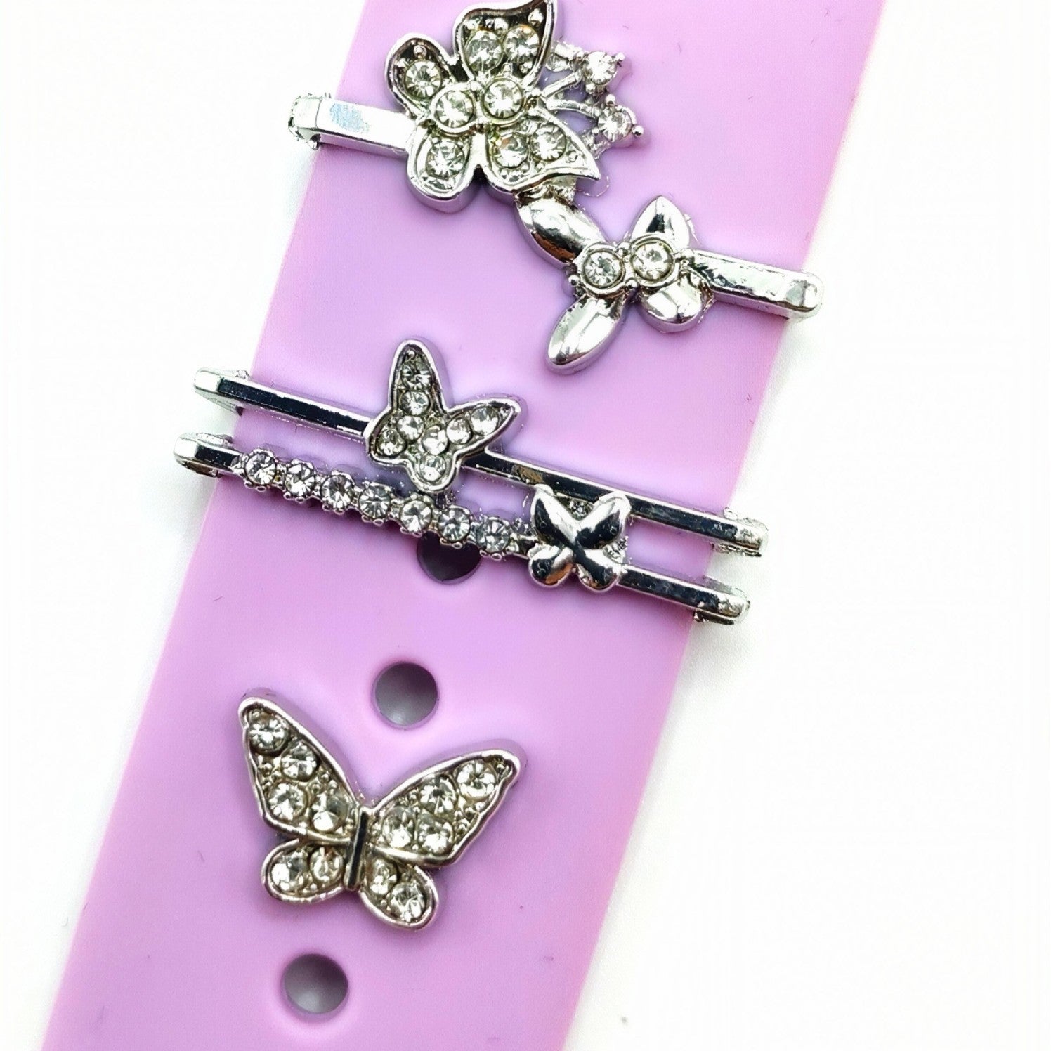 Wholesale Smart Watch Apple Watch Silicone Strap Decorative Ring New Butterfly Double Layer Hollow Diamond Decorative Nails