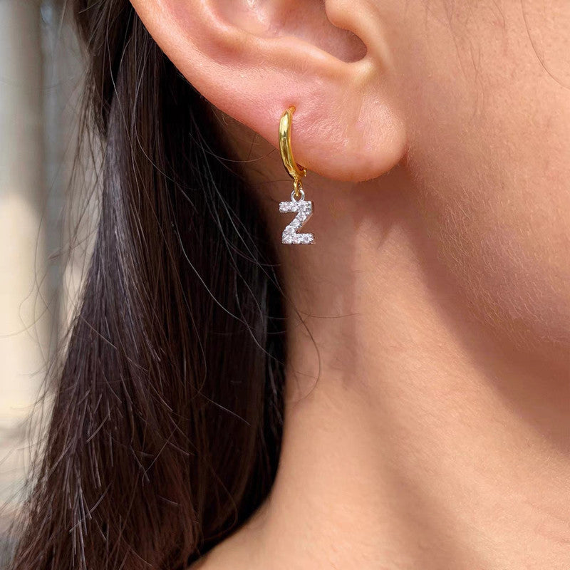 Wholesale 26 English Letters Diamond Gold and Silver Color Matching Earrings ACC-ES-XinDong001