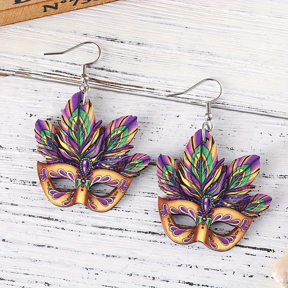 Wholesale colorful exaggerated mask hollow wooden earrings