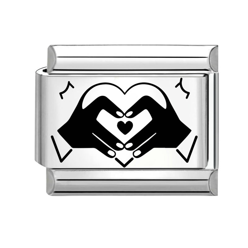 Wholesale Italian Charm Bracelet 9mm DIY Splicing Black and White Lettering Stainless Steel Composable Bracelet