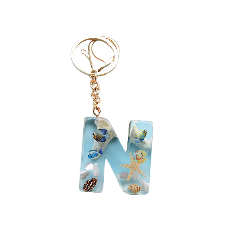 Wholesale Ocean tropical fish 26 English letters epoxy resin keychain