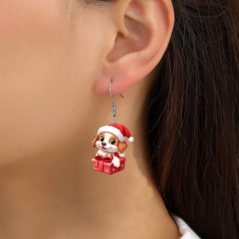 Wholesale Christmas Earrings Cute Acrylic Dog Gift Box Earrings