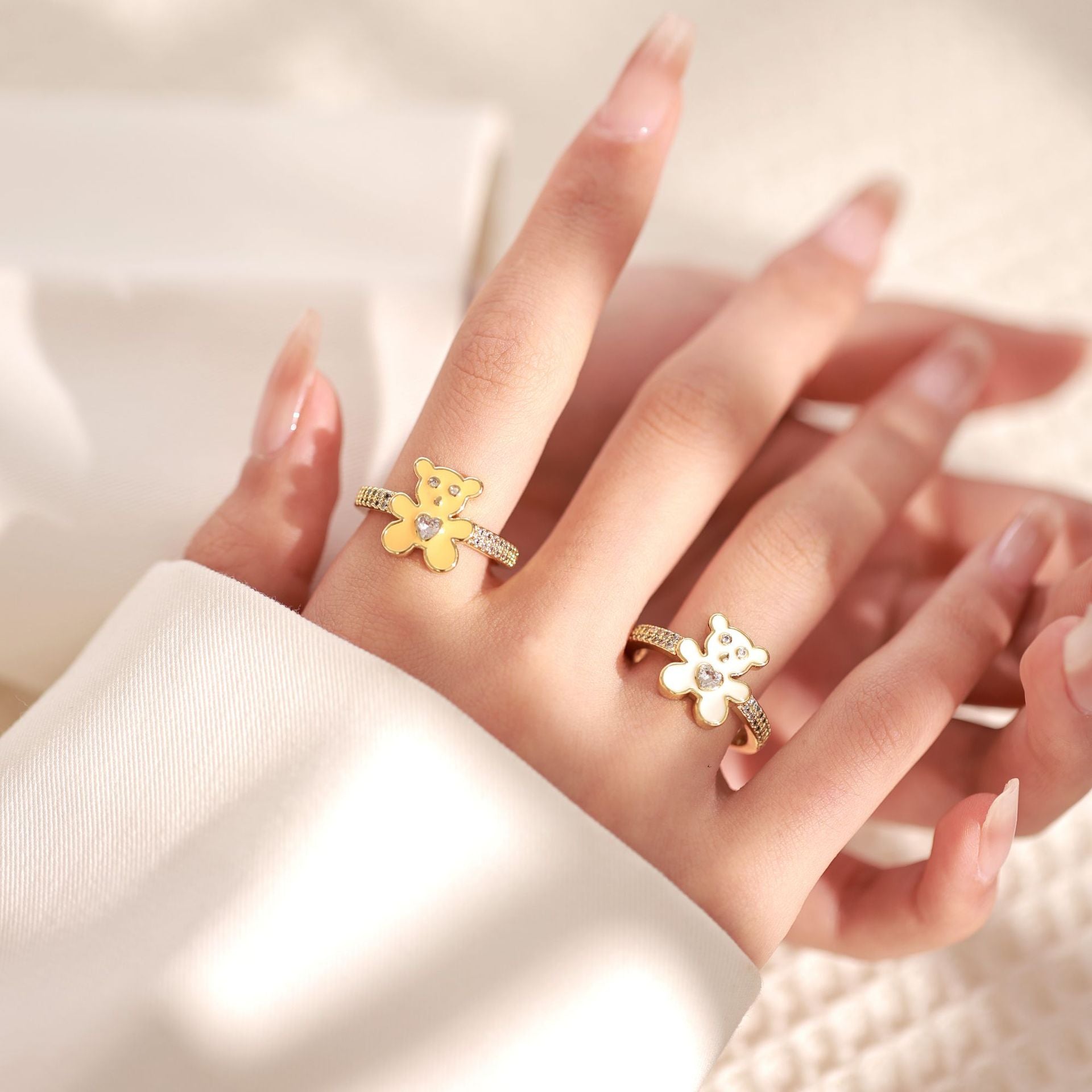 Wholesale Cute Colorful Oil Drip Bear Open Ring Copper Micro Inlaid Zircon Adjustable Rings ACC-RS-MeiWeite001