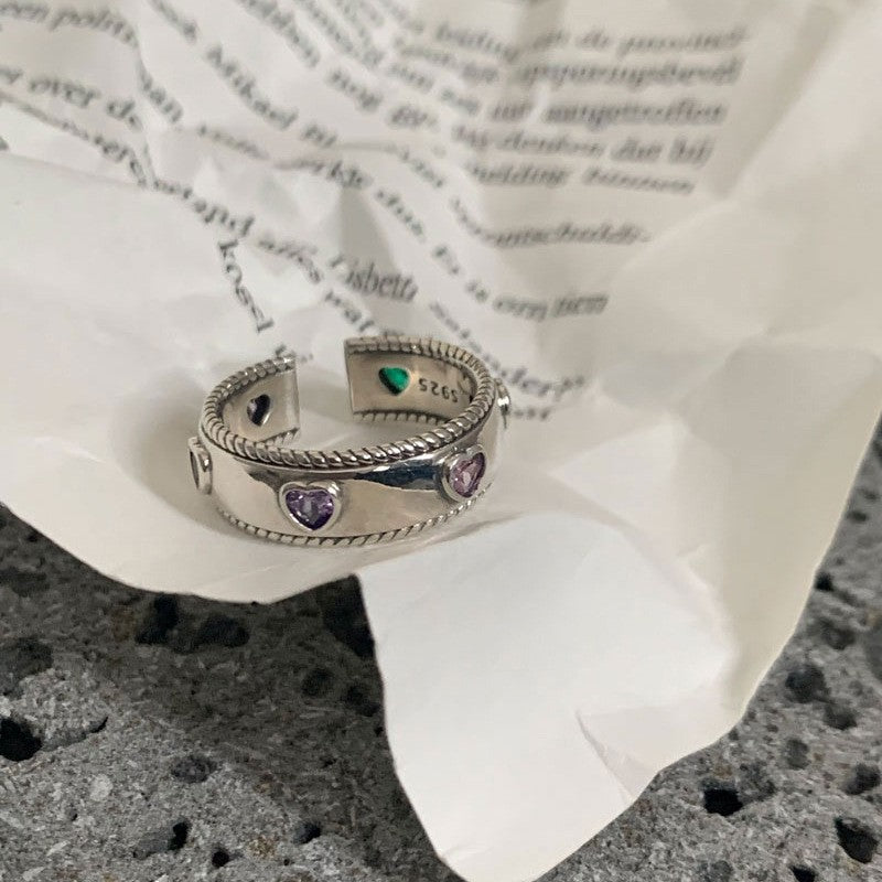 Wholesale Dopamine Love Color Zircon Ring Open Ring Hearts Rings ACC-RS-YaoFeng012