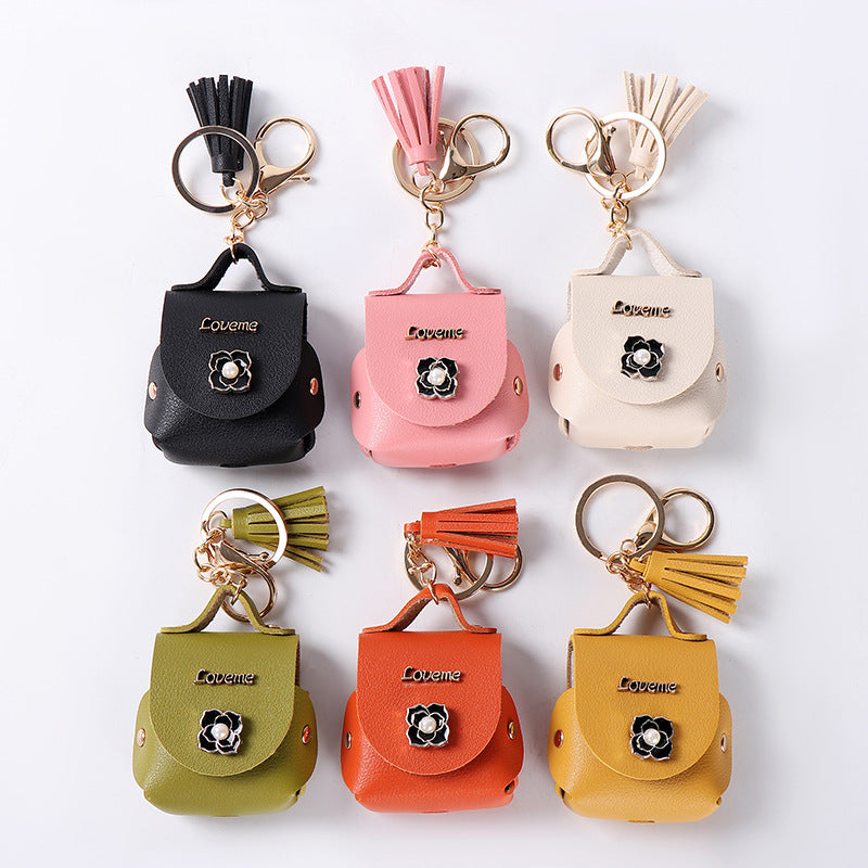Wholesale Faux Leather Bluetooth Earphone Case Keychain Pouch Korean Style Multicolor Earbuds Bag For Everyday Gift