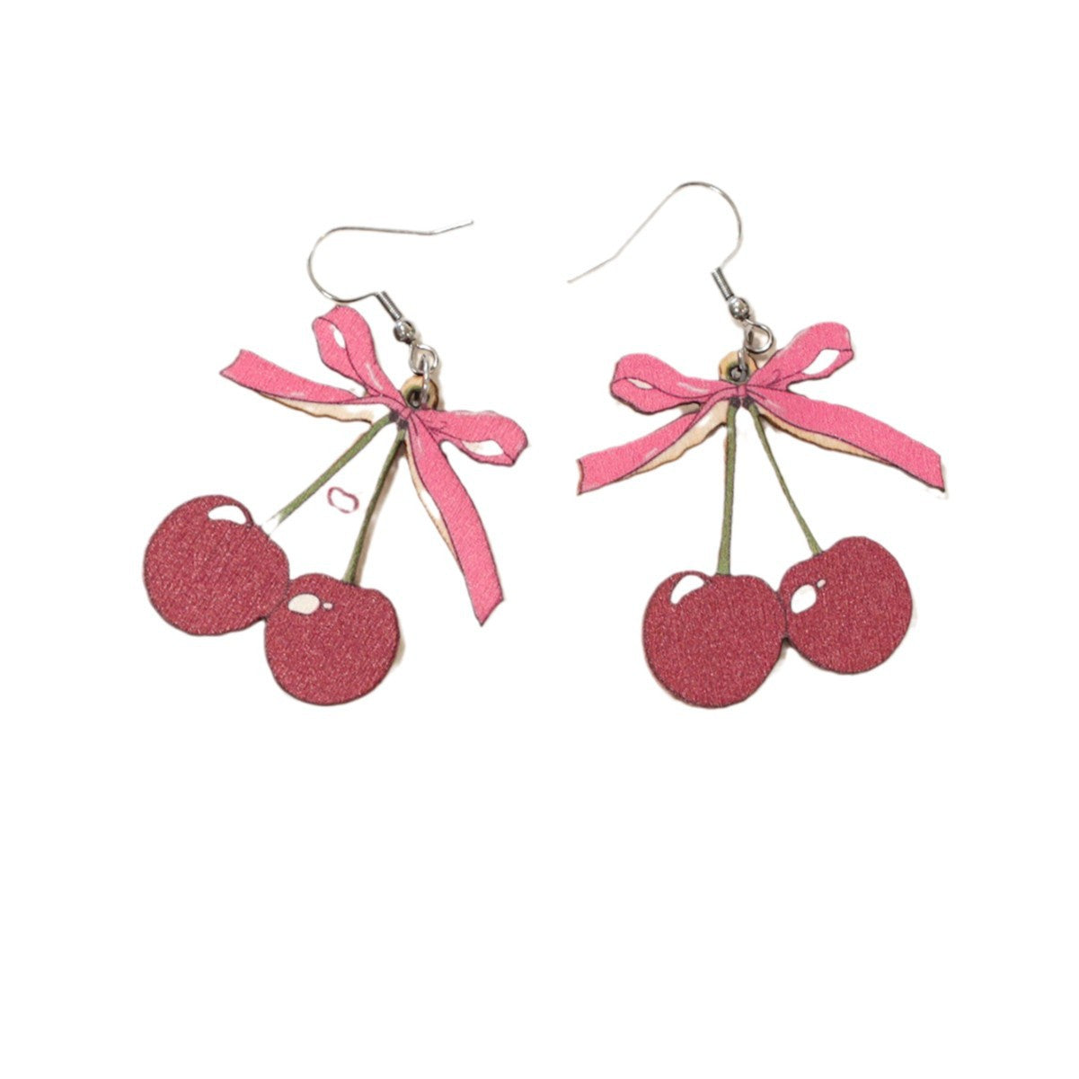 Wholesale Valentine's Day Bow Cherry Cartoon Wooden Earrings