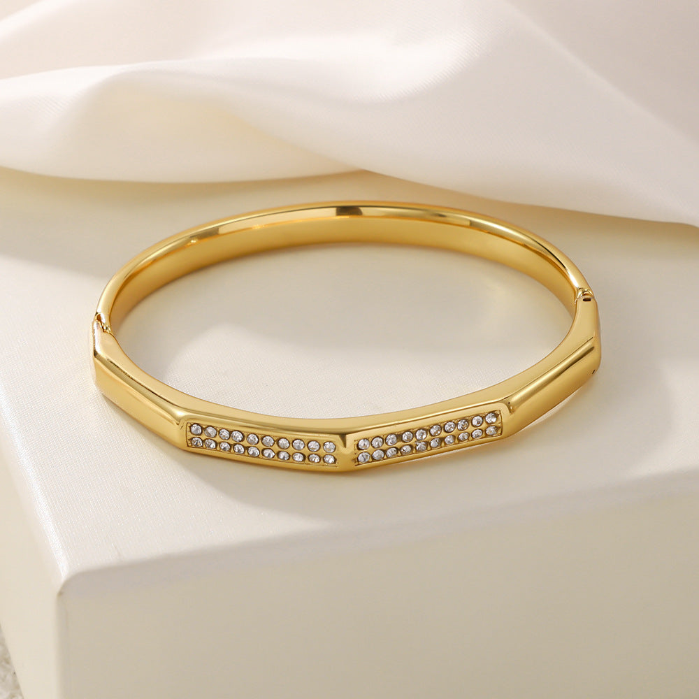 Wholesale Stainless Steel Geometric Faceted Bracelet For Women Gold Tone Party Jewelry Accessory