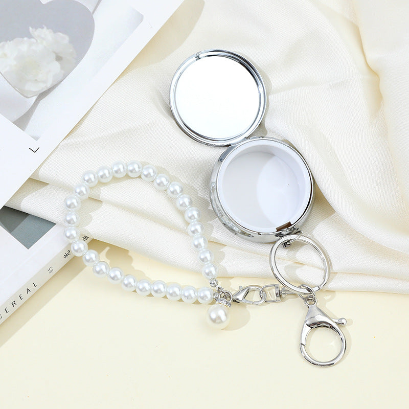 Wholesale Portable Folding Rhinestone Mirror Pill Box Keychain ACC-KC-ZhiYa022