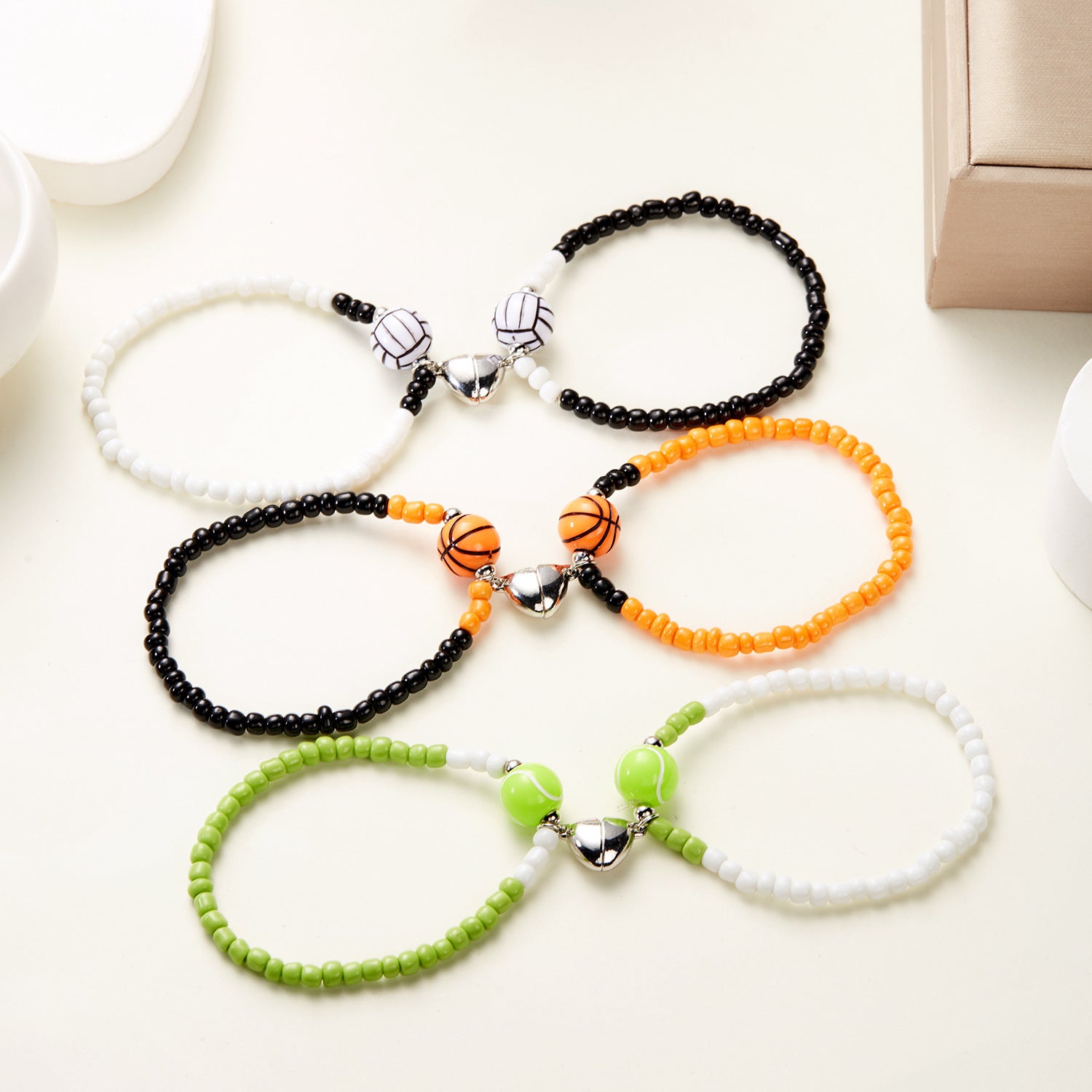 Wholesale 2-pack Basketball Tennis Football Bracelet Rice Bead Woven Love Magnetic Bracelet ACC-BT-FanYou008