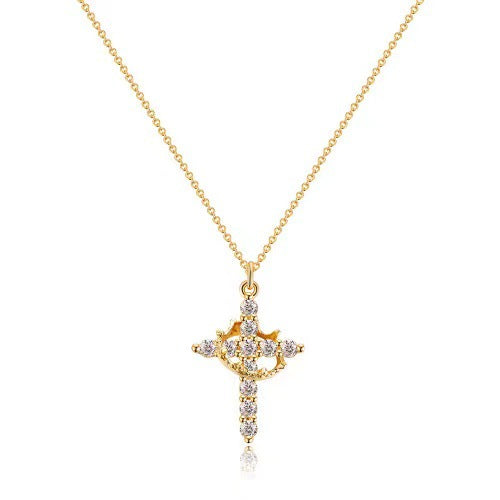 Wholesale brass real gold electroplated inlaid zircon cross necklace