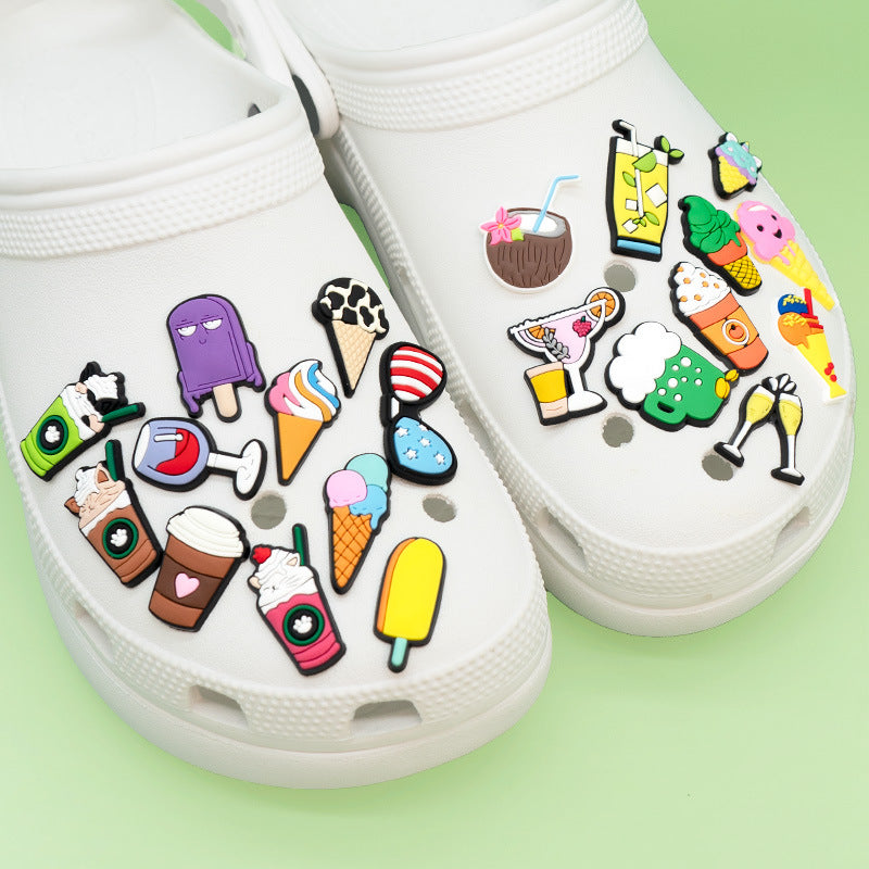 Wholesale PVC Shoe Flower Buckle Charms Cool Drink Design For Kids Sandals Cute Summer Casual Decorative Accent