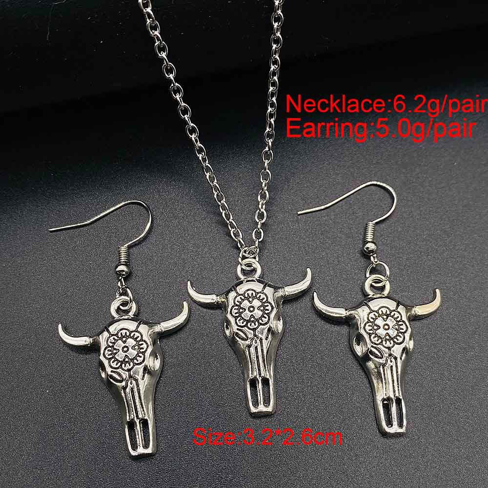 Wholesale Trendy Western Turquoise Cactus Cattle Head Earrings &  Necklace Set Jewelry Accessory