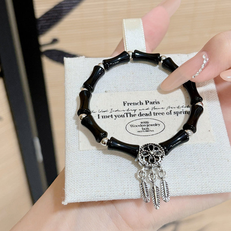 Wholesale Handmade Bamboo Dream Catcher Bracelet with Tassel - Literary Retro Unisex Jewelry Accessory