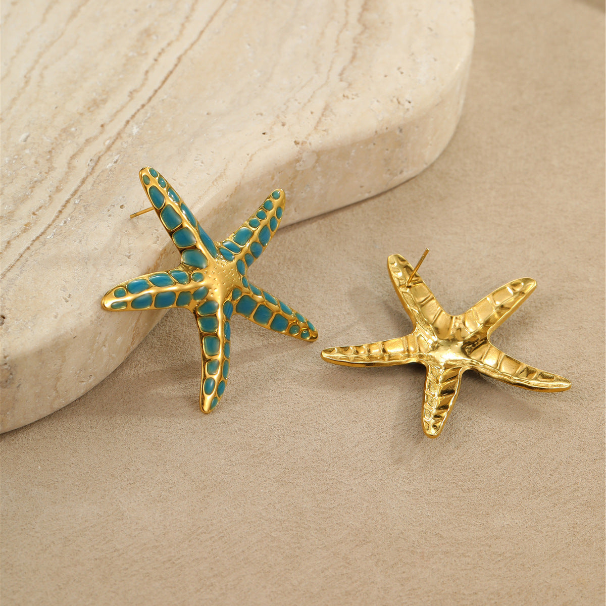 Wholesale Ocean Style Stainless Steel Colorful Oil Dripping Starfish Earrings