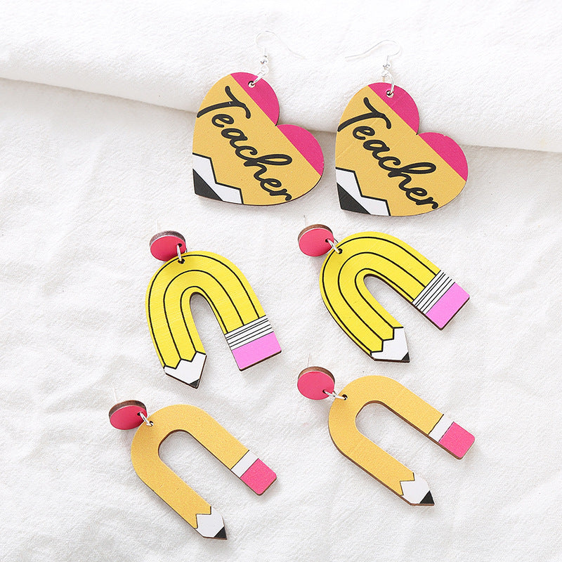 Wholesale Love Pencil Teacher's Day Gift Wooden Earrings ACC-ES-XA003