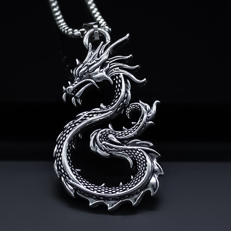 Wholesale Trendy Dragon Totem Pendant Necklace Silver Alloy Clavicle Chain Unisex Chinese Style Gift Resale