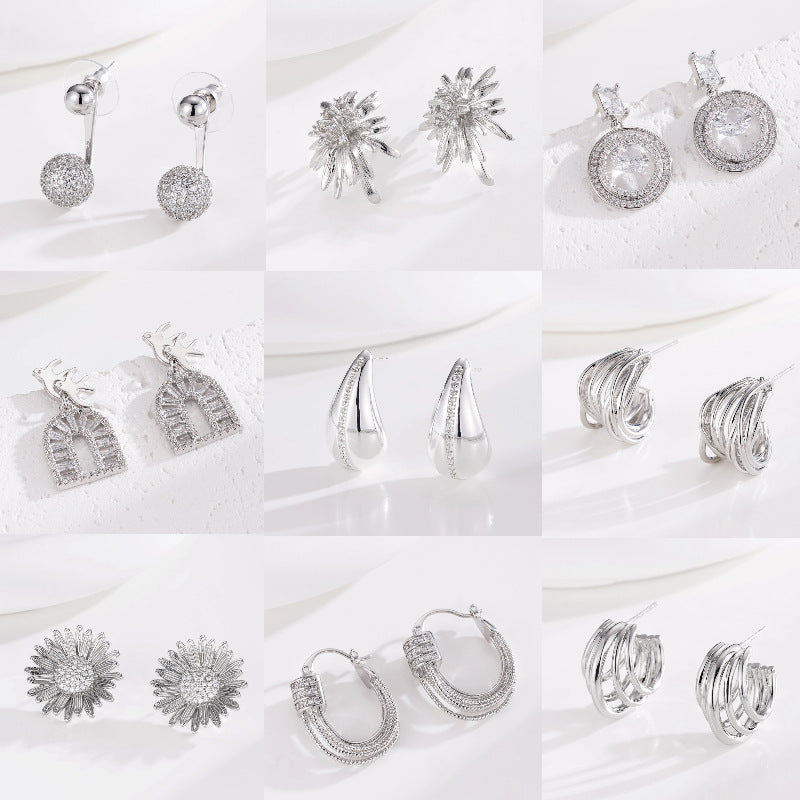 Wholesale  Micro-inlaid Zircon U-shaped Line Earrings