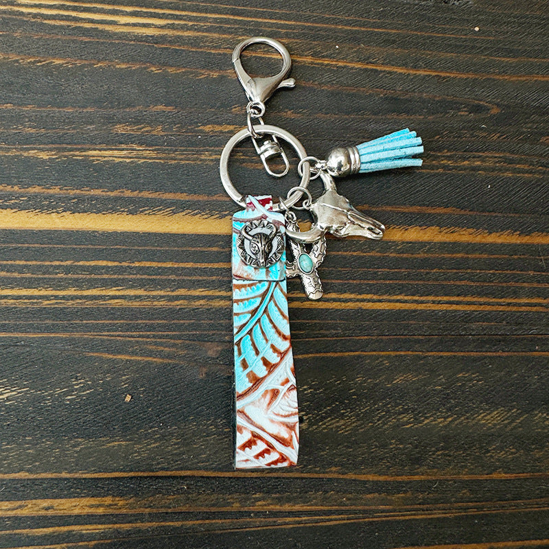 Wholesale Leather turquoise Western vintage keychain