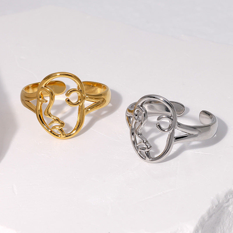 Wholesale abstract face adjustable stainless steel ring
