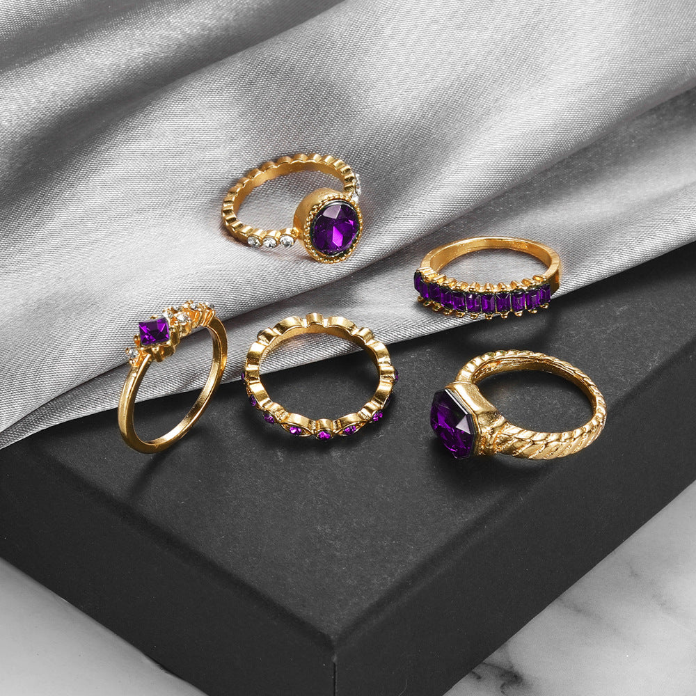 Wholesale  Retro Diamond-encrusted Amethyst Ring Set