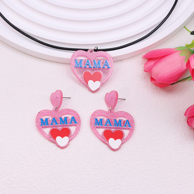 Wholesale Pink Love Mother's Day Gift Acrylic MAMA Hollow Earrings ACC-ES-DA006