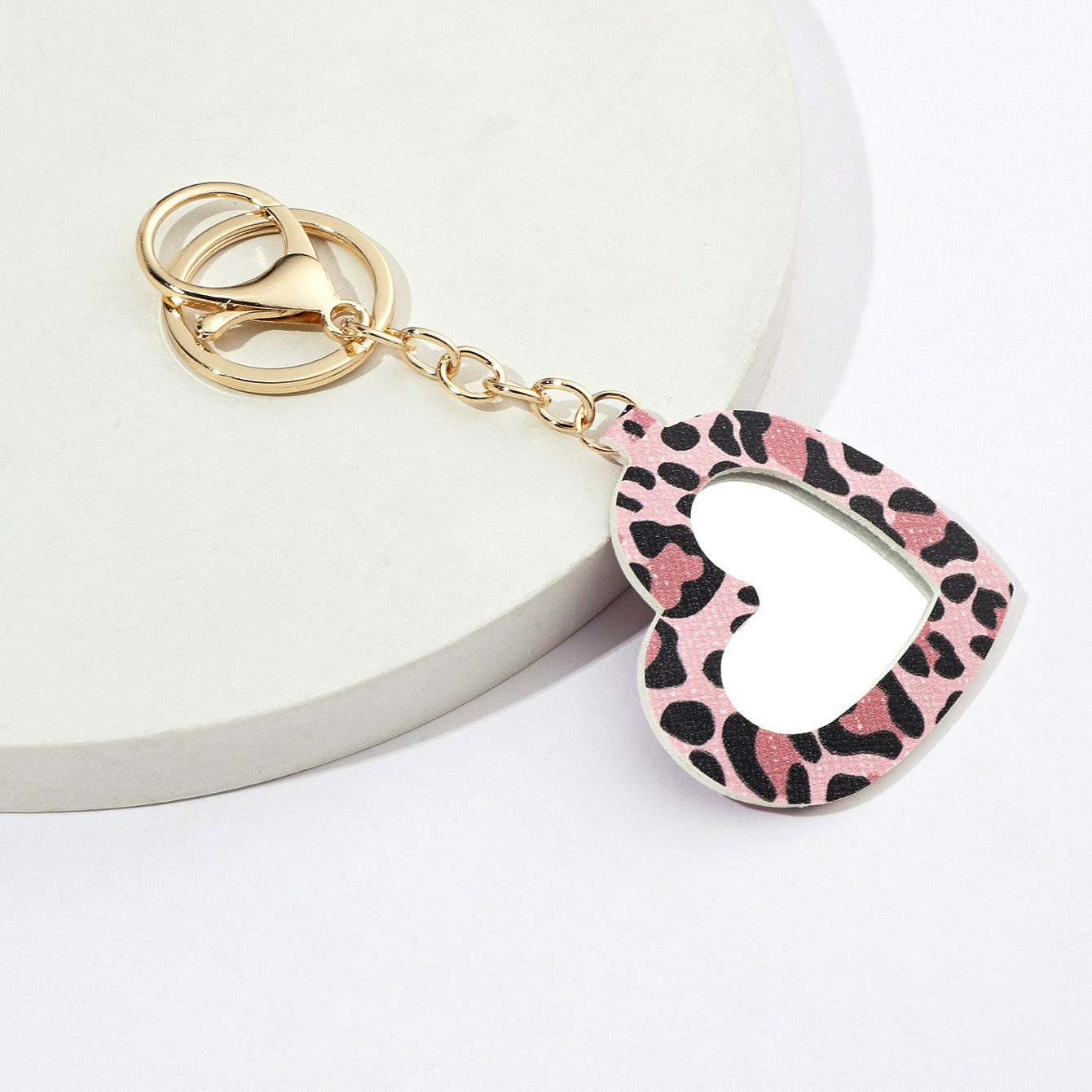 Wholesale Small Love Heart Leopard Print Mirror PU Leather Keychains ACC-KC-XTZ009