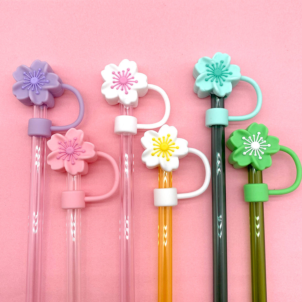 Wholesale silicone flower straw cap Stanley straw sleeve 10mm dust plug