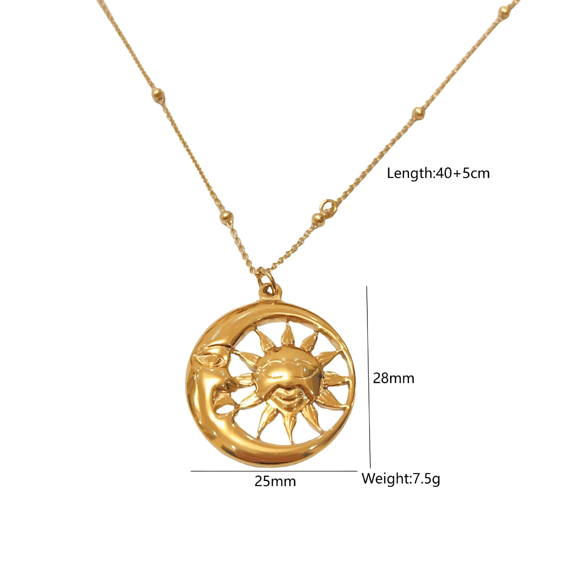 Wholesale  Lucky Sun Moon Pendant Stainless Steel Necklace