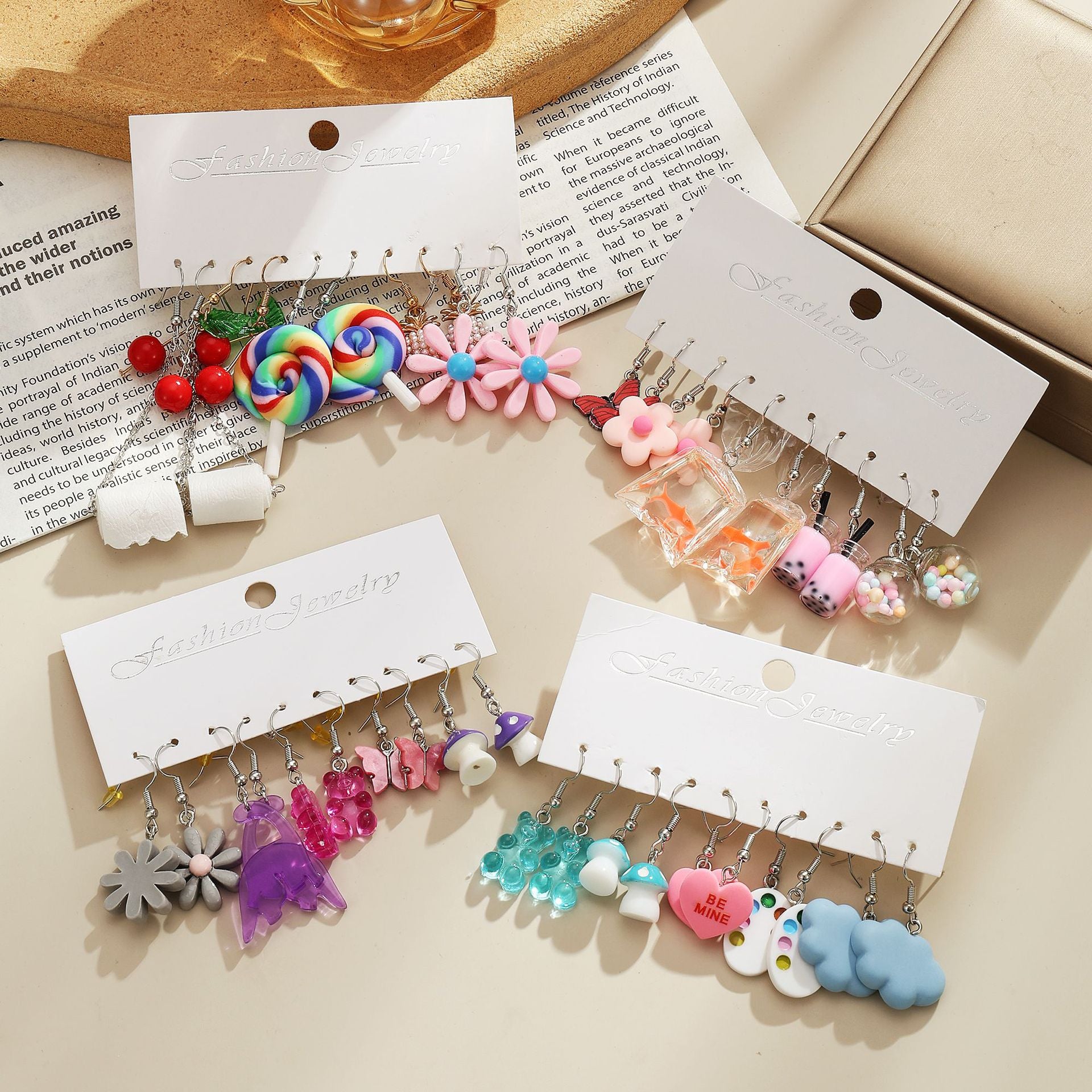 Wholesale 5pcs/set color acrylic earrings  white cloud flower earrings