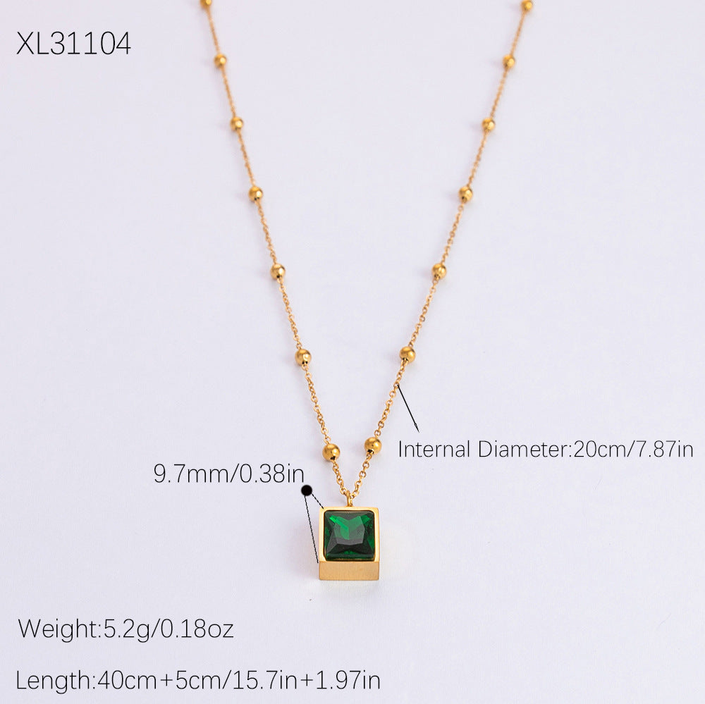 Wholesale Stainless Steel Necklace 18K Gold Plated Square Emerald Rhinestone Zircon Choker Necklaces ACC-NE-YuHui003