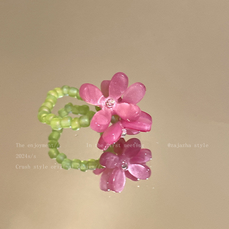 Wholesale Resin Flower Ring Women' s Cute Bead Ring Seaside Vacation Jewelry Accessory