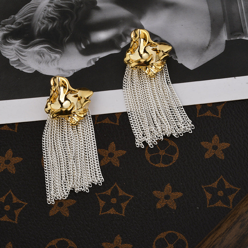 Wholesale  Exaggerated Asymmetrical Pleated Long Tassel Earrings
