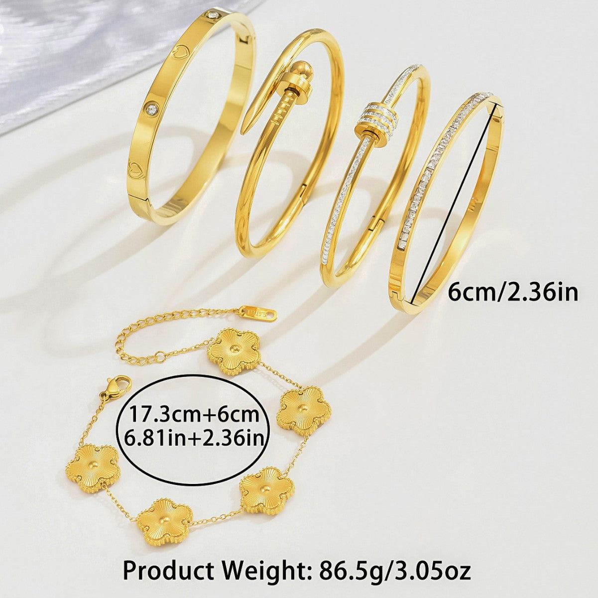 Wholesale Titanium Steel Gold Electroplated Studded Bracelet Set Fashion Jewelry Accessory