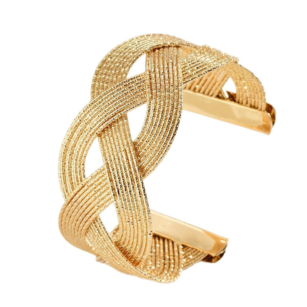 Wholesale Modern Geometric Open Bangle Bracelet Gold Tone Metal Woven Design Chic Jewelry Accessory For Women Resale Gift