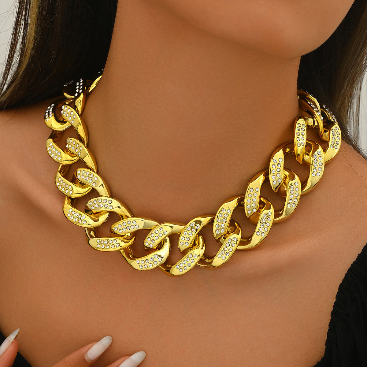 Wholesale fully embellished  exaggerated Cuban chain necklace